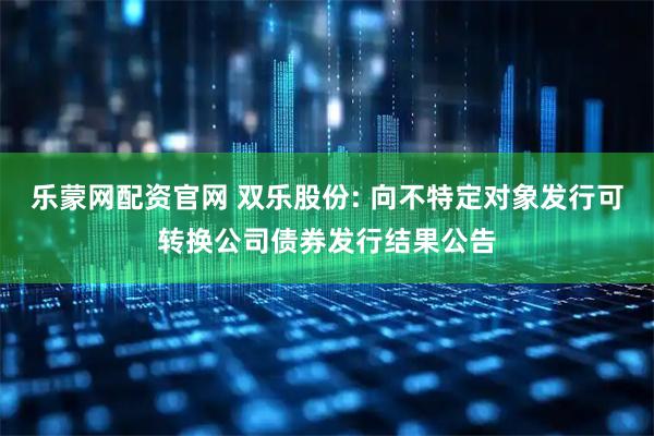 乐蒙网配资官网 双乐股份: 向不特定对象发行可转换公司债券发行结果公告